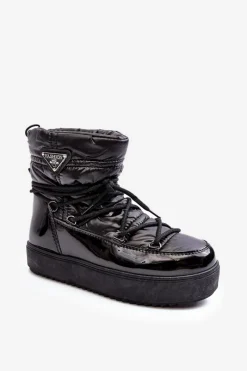 Discount Damskie Śniegowce Na Platformie Z Wiązaniem Czarne Fleure Damskie Śniegowce Damskie