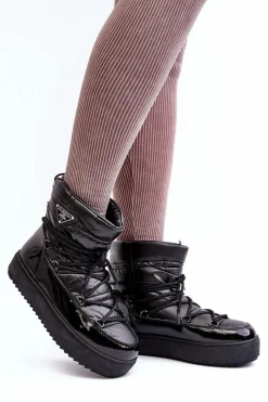 Discount Damskie Śniegowce Na Platformie Z Wiązaniem Czarne Fleure Damskie Śniegowce Damskie