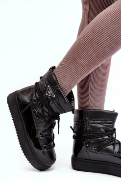 Discount Damskie Śniegowce Na Platformie Z Wiązaniem Czarne Fleure Damskie Śniegowce Damskie