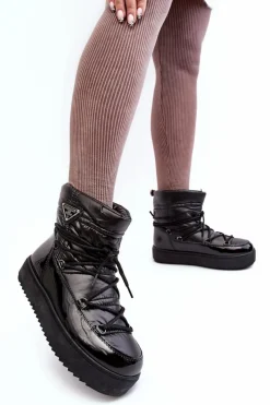 Discount Damskie Śniegowce Na Platformie Z Wiązaniem Czarne Fleure Damskie Śniegowce Damskie