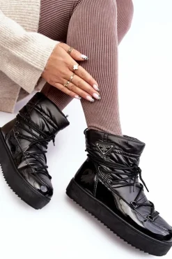 Discount Damskie Śniegowce Na Platformie Z Wiązaniem Czarne Fleure Damskie Śniegowce Damskie