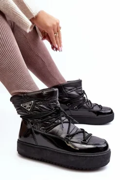 Discount Damskie Śniegowce Na Platformie Z Wiązaniem Czarne Fleure Damskie Śniegowce Damskie