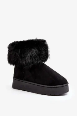 Śniegowce Damskie>Boto Damskie Śniegowce Na Platformie Z Futerkiem Czarne Mancy