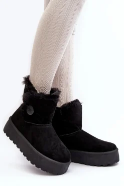 Clearance Boto Damskie Śniegowce Na Platformie Z Futerkiem Czarne Wikasem