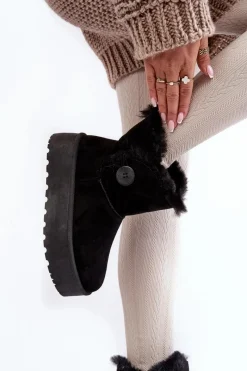 Clearance Boto Damskie Śniegowce Na Platformie Z Futerkiem Czarne Wikasem