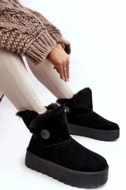 Clearance Boto Damskie Śniegowce Na Platformie Z Futerkiem Czarne Wikasem