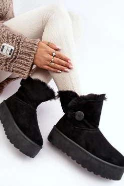 Clearance Boto Damskie Śniegowce Na Platformie Z Futerkiem Czarne Wikasem