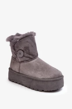 Sale Damskie Śniegowce Na Platformie Z Futerkiem Szare Wikasem Damskie Śniegowce Damskie