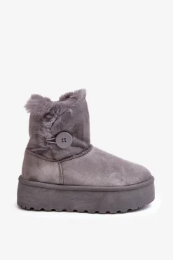 Sale Damskie Śniegowce Na Platformie Z Futerkiem Szare Wikasem Damskie Śniegowce Damskie