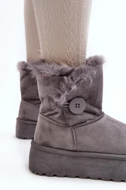 Sale Damskie Śniegowce Na Platformie Z Futerkiem Szare Wikasem Damskie Śniegowce Damskie