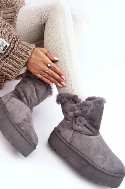 Sale Damskie Śniegowce Na Platformie Z Futerkiem Szare Wikasem Damskie Śniegowce Damskie