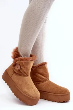 Śniegowce Damskie>Boto Damskie Śniegowce Na Platformie Z Futerkiem Camel Wikasem Brązowy