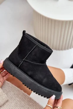 Sale Evento Damskie Śniegowce Na Platformie Z Eko Zamszu Czarne Atteria Czarny