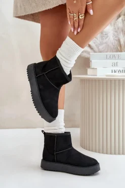 Sale Evento Damskie Śniegowce Na Platformie Z Eko Zamszu Czarne Atteria Czarny