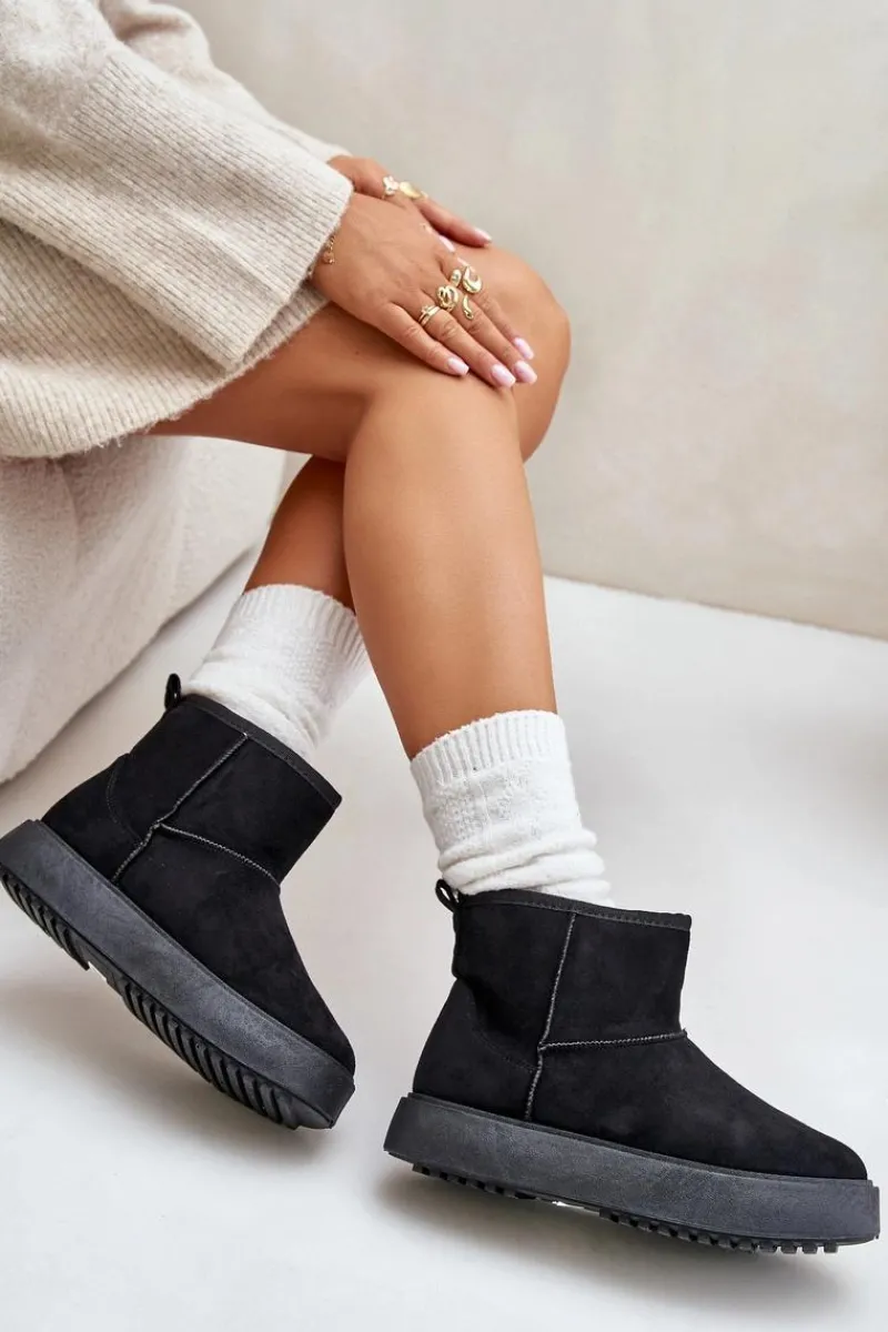 Sale Evento Damskie Śniegowce Na Platformie Z Eko Zamszu Czarne Atteria Czarny