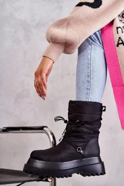 Śniegowce Damskie>Boto Damskie Śniegowce Na Platformie Czarne Lilou