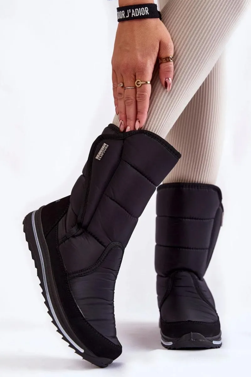 Sale Damskie Śniegowce Na Rzep Progress PROGJ-22-128 Czarne Damskie Śniegowce Damskie|Botki Płaskie