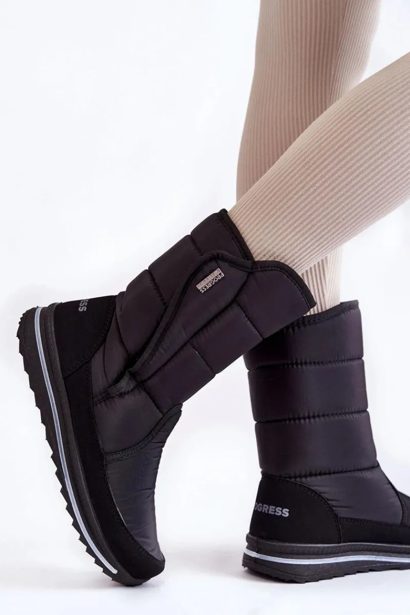 Sale Damskie Śniegowce Na Rzep Progress PROGJ-22-128 Czarne Damskie Śniegowce Damskie|Botki Płaskie