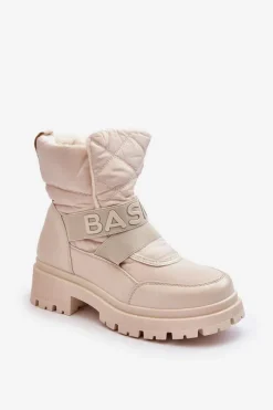 Śniegowce Damskie>Boto Damskie Śniegowce Na Suwak Ocieplane Jasnobeżowe Zeva