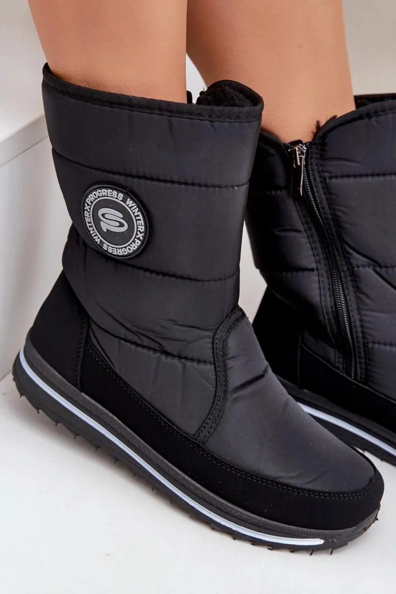 Discount Boto Damskie Śniegowce Na Zamek Progress PROGJ-21-09 Czarne
