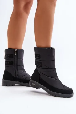 Śniegowce Damskie|Botki Płaskie>Boto Damskie Śniegowce Na Zamek Progress PROGJ-21-16 Czarne