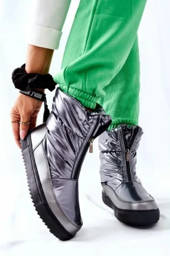 Damskie buty S.Barski Damskie Śniegowce Ocieplane Szare Monile