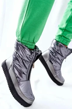 Damskie buty S.Barski Damskie Śniegowce Ocieplane Szare Monile