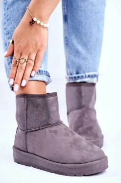 Clearance Damskie Śniegowce Ocieplane Szare Big Star GG274558 Damskie Śniegowce Damskie