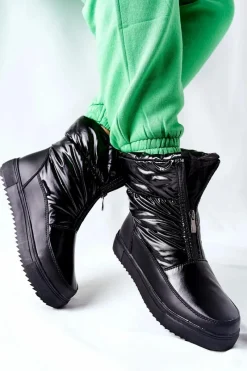 Śniegowce Damskie>Damskie buty S.Barski Damskie Śniegowce Ocieplane Czarne Monile