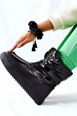 Śniegowce Damskie>Damskie buty S.Barski Damskie Śniegowce Ocieplane Czarne Monile