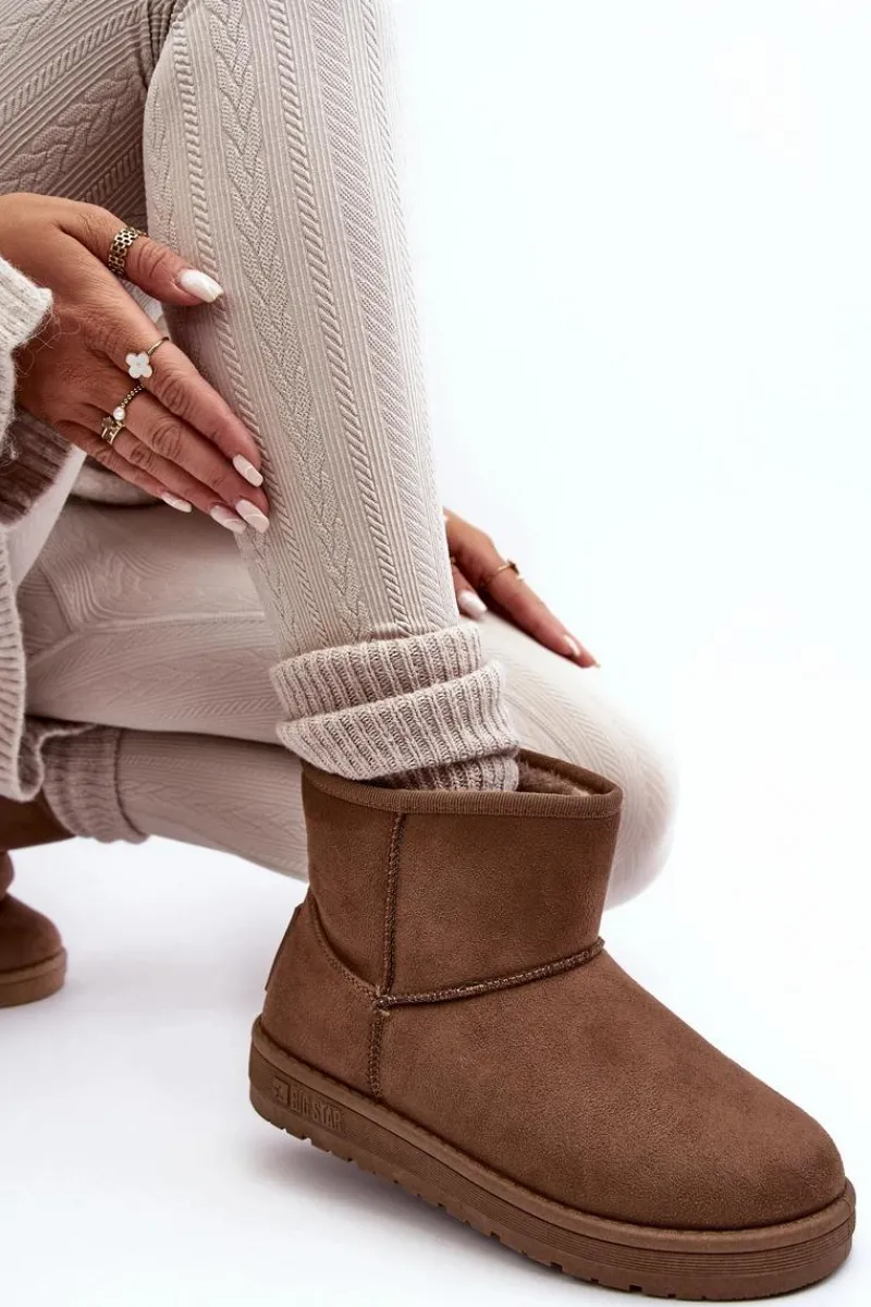 Śniegowce Damskie>Big Star Shoes Damskie Śniegowce Ocieplane Futerkiem Brązowe Big Star MM274161