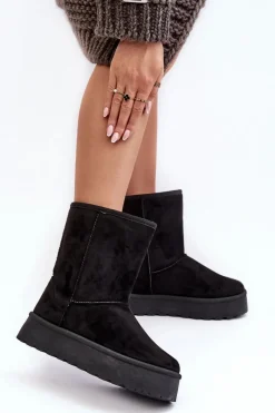 Hot Boto Damskie Śniegowce Ocieplone Futerkiem Czarne Abrams Czarny