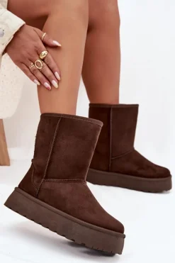 New Damskie Śniegowce Ocieplone Futerkiem Czekoladowe Abrams Damskie Śniegowce Damskie