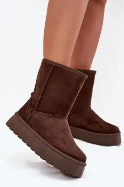 New Damskie Śniegowce Ocieplone Futerkiem Czekoladowe Abrams Damskie Śniegowce Damskie