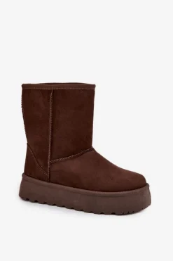 New Damskie Śniegowce Ocieplone Futerkiem Czekoladowe Abrams Damskie Śniegowce Damskie