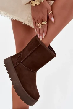 New Damskie Śniegowce Ocieplone Futerkiem Czekoladowe Abrams Damskie Śniegowce Damskie