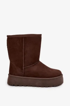 New Damskie Śniegowce Ocieplone Futerkiem Czekoladowe Abrams Damskie Śniegowce Damskie