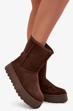 New Damskie Śniegowce Ocieplone Futerkiem Czekoladowe Abrams Damskie Śniegowce Damskie