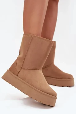 Boto Damskie Śniegowce Ocieplone Futerkiem Camel Abrams Brązowy