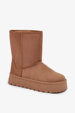 Boto Damskie Śniegowce Ocieplone Futerkiem Camel Abrams Brązowy