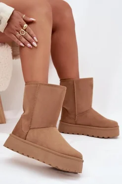 Boto Damskie Śniegowce Ocieplone Futerkiem Camel Abrams Brązowy