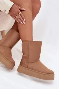 Boto Damskie Śniegowce Ocieplone Futerkiem Camel Abrams Brązowy