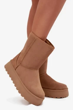 Boto Damskie Śniegowce Ocieplone Futerkiem Camel Abrams Brązowy