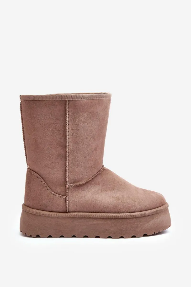 Śniegowce Damskie>Boto Damskie Śniegowce Ocieplone Futerkiem Ciemnobeżowe Abrams Beżowy