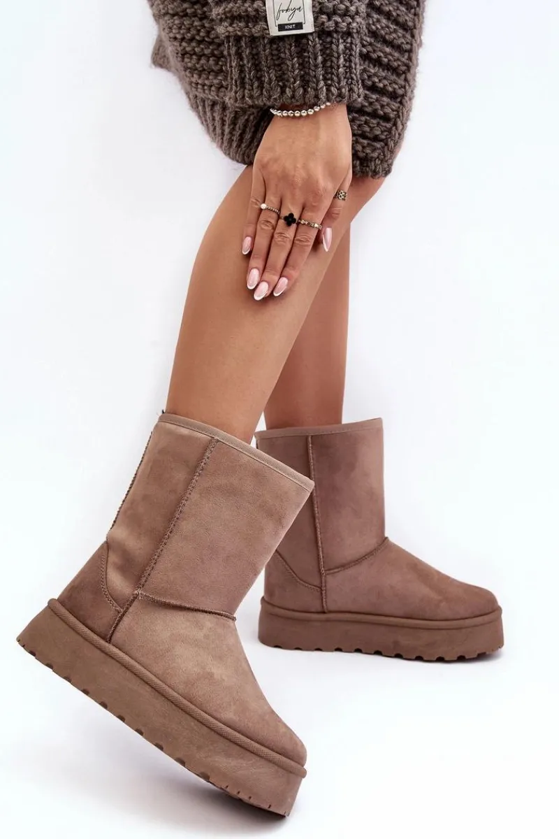 Śniegowce Damskie>Boto Damskie Śniegowce Ocieplone Futerkiem Ciemnobeżowe Abrams Beżowy