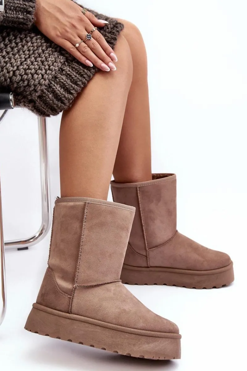 Śniegowce Damskie>Boto Damskie Śniegowce Ocieplone Futerkiem Ciemnobeżowe Abrams Beżowy