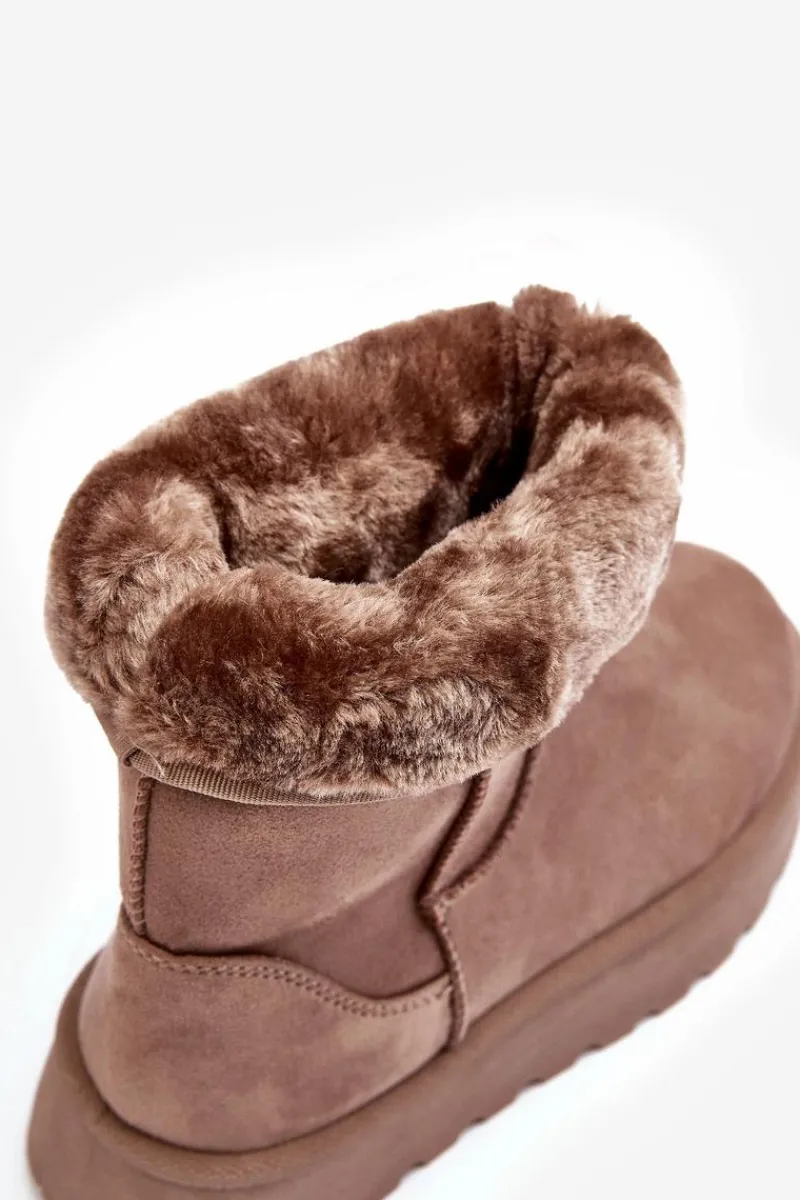 Śniegowce Damskie>Boto Damskie Śniegowce Ocieplone Futerkiem Ciemnobeżowe Abrams Beżowy