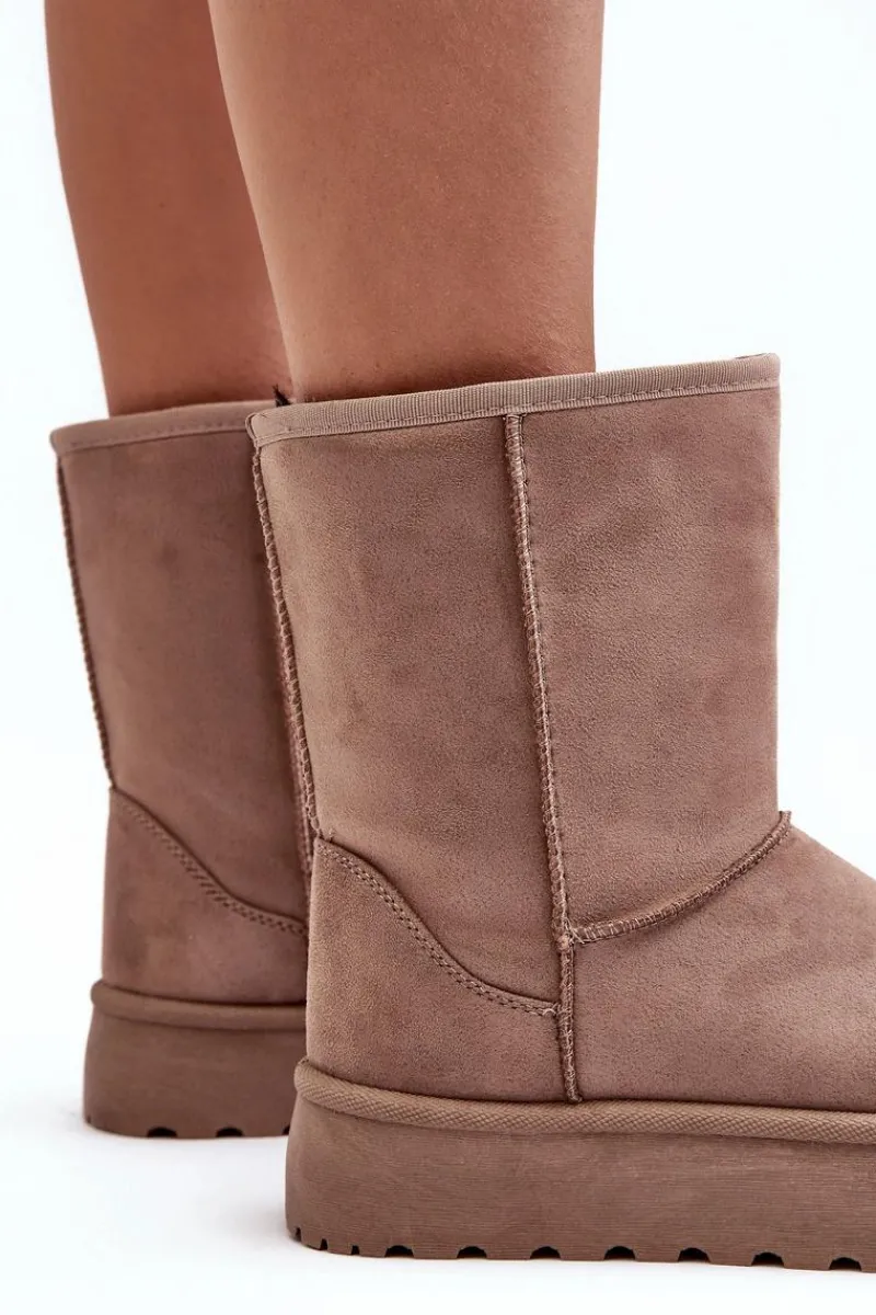 Śniegowce Damskie>Boto Damskie Śniegowce Ocieplone Futerkiem Ciemnobeżowe Abrams Beżowy