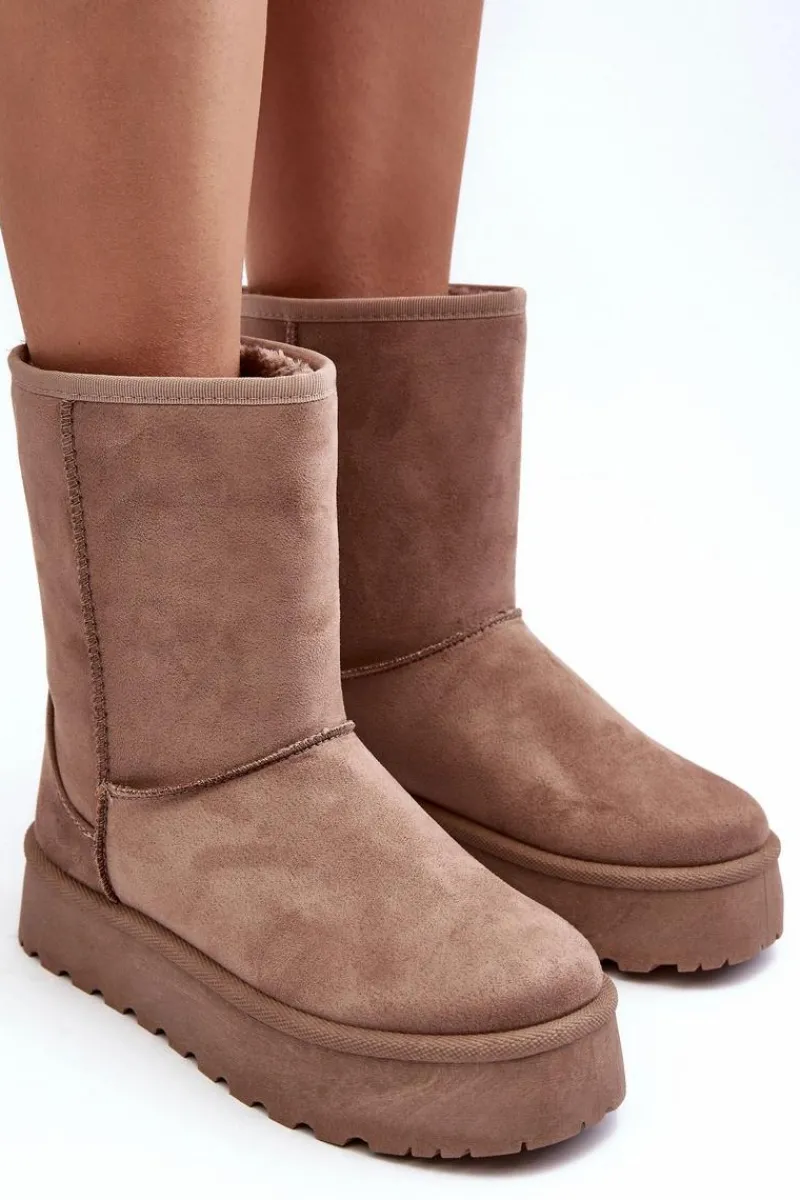 Śniegowce Damskie>Boto Damskie Śniegowce Ocieplone Futerkiem Ciemnobeżowe Abrams Beżowy