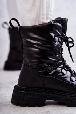Clearance Damskie Śniegowce Sznurowane KK2N4017 Czarne Damskie Śniegowce Damskie